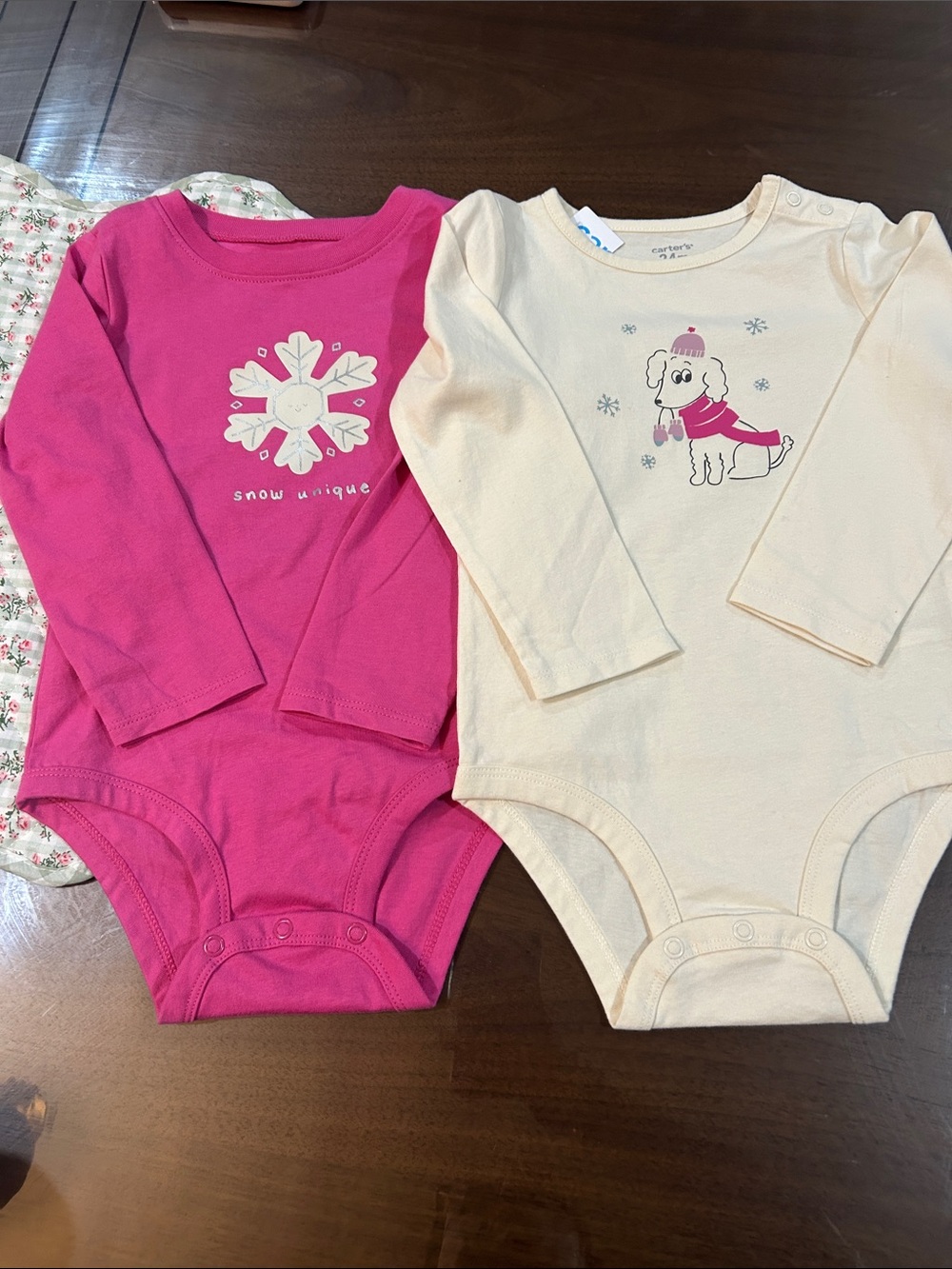 Carters Long-Sleeve One-Piece Bodysuits - Pink & Cream 24 months